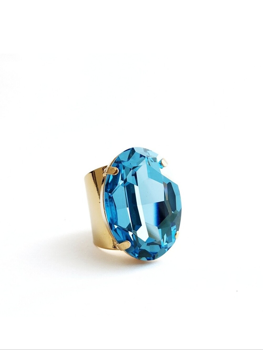 Aquamarine Austrian Crystal Statement Ring - Gold - Adjustable - Picture 5 of 5